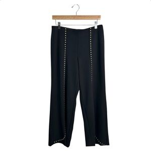 INC International Concepts Pants Petite L Studded Wide Leg Black Stretch Trouser